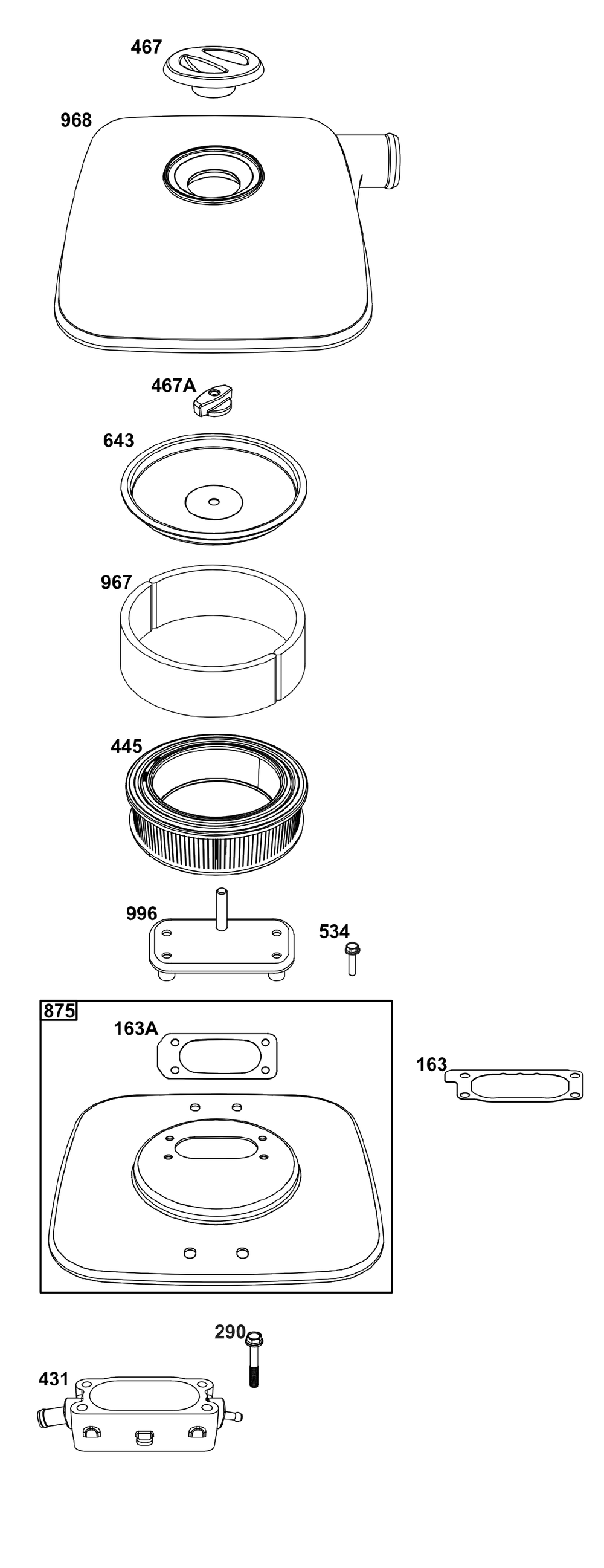 Air Cleaner Group Diagram and Parts List for 54E177-0111-J1 400000 - 699999 Briggs and Stratton Engine